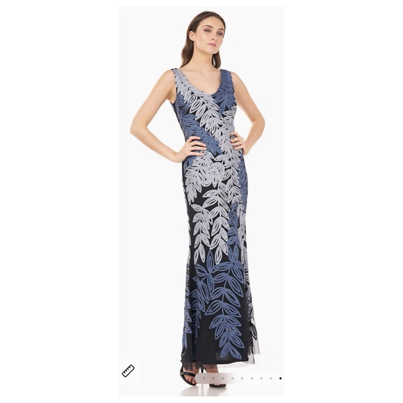 NWOT BHLDN JS Collections Soutache Leaf Embroidered Gown In Navy and Grey Size 4 - Picture 1 of 15